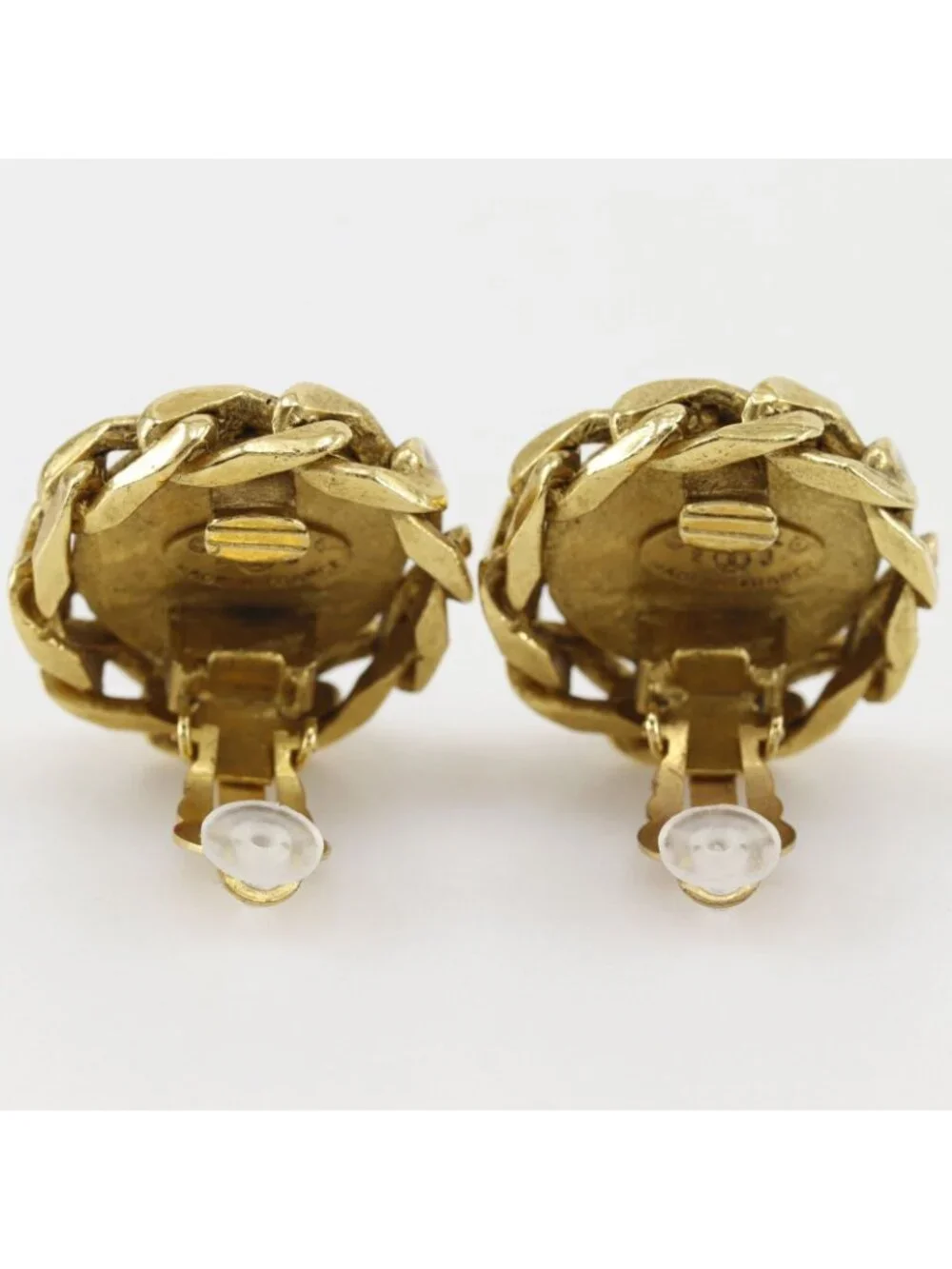 Chanel CC Logo Vintage Gold Plated Rhinestone 23 Earrings
